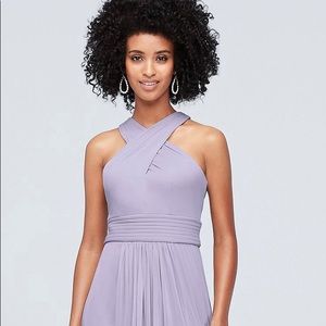 David’s bridal bridesmaid in lilac.